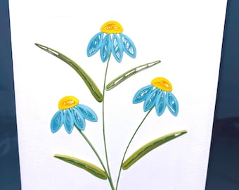Light Blue Quilled Daisy Flower Handcrafted Greeting Card, other colors available