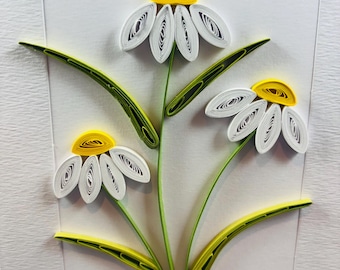 White Quilled Daisy Flower Handcrafted Greeting Card, other colors available