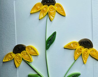 Quilled Yellow SunFlower Birthday Greeting Card