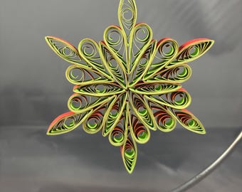 Two Toned Red and Green Handcrafted Quilled Snowflake Ornament