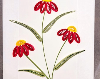 Handcrafted Red Daisy Quilled Card, Floral Greeting Card (5x7 in)