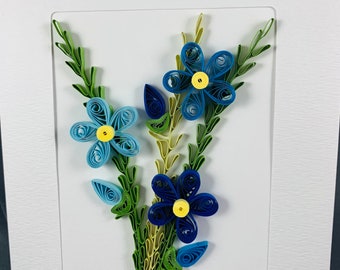 Quilled Blue Forget Me Not Card, Handmade Floral Card