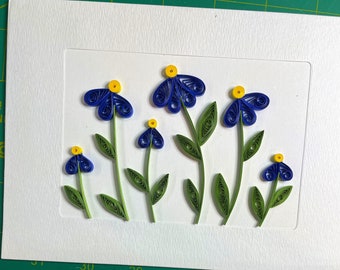 Quilled Birthday Card, 3D Paper Art Blue Flowers