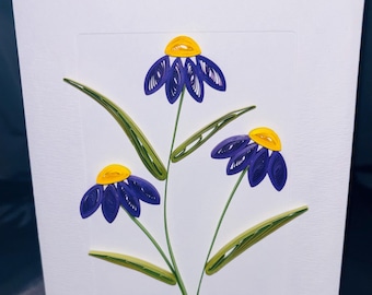 Purple Quilled Daisy Flower Handcrafted Greeting Card, other colors available