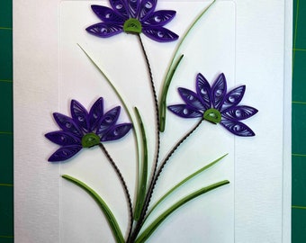 Quilled Purple Poppy Card, Handmade Flower Greeting Card