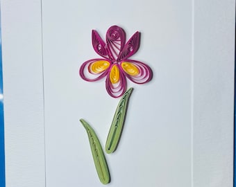 Quilled Purple Iris Flower Card, Handmade 3D Paper Art