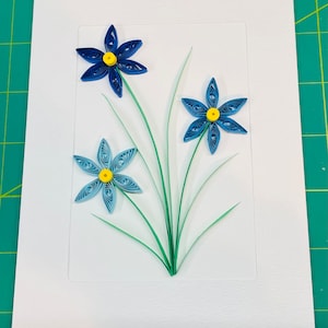 Blue Quilled Easter Flower Card for Wife,  Happy Birthday Card for Mom, Blue Star Flower Card for Sister, Quilled Blue Flower Greeting Card