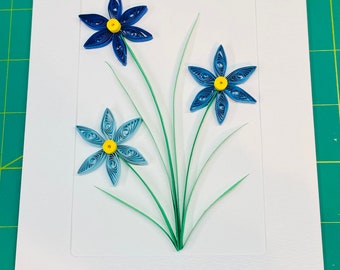 Blue Quilled Star Flower Greeting Card