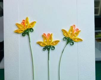 One of a Kind 3D Quilled Yellow Lily Flower Birthday Greeting Card