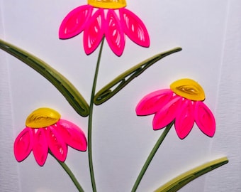 Pink Quilled Daisy Flower Handcrafted Greeting Card, other colors available