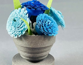 3D Miniature Quilled Blues Flower Bouquet in Pot for Mom