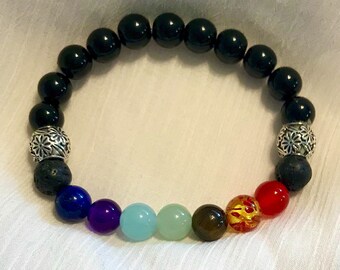 Beaded Bracelet | 7 Chakras | Volcano Lava Stones | Healing Stones | Essential Oils | Balance | Rainbow
