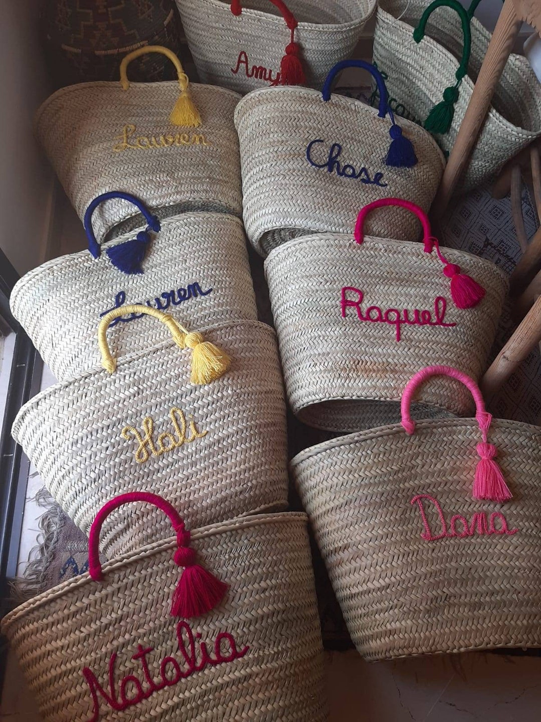 FREE TASSEL Each Personalized Valentine Gift Straw Beach Bag Straw Bag  Beach Bag Bridal Shower Bags,customized Straw Bags,custom Beach Bag 