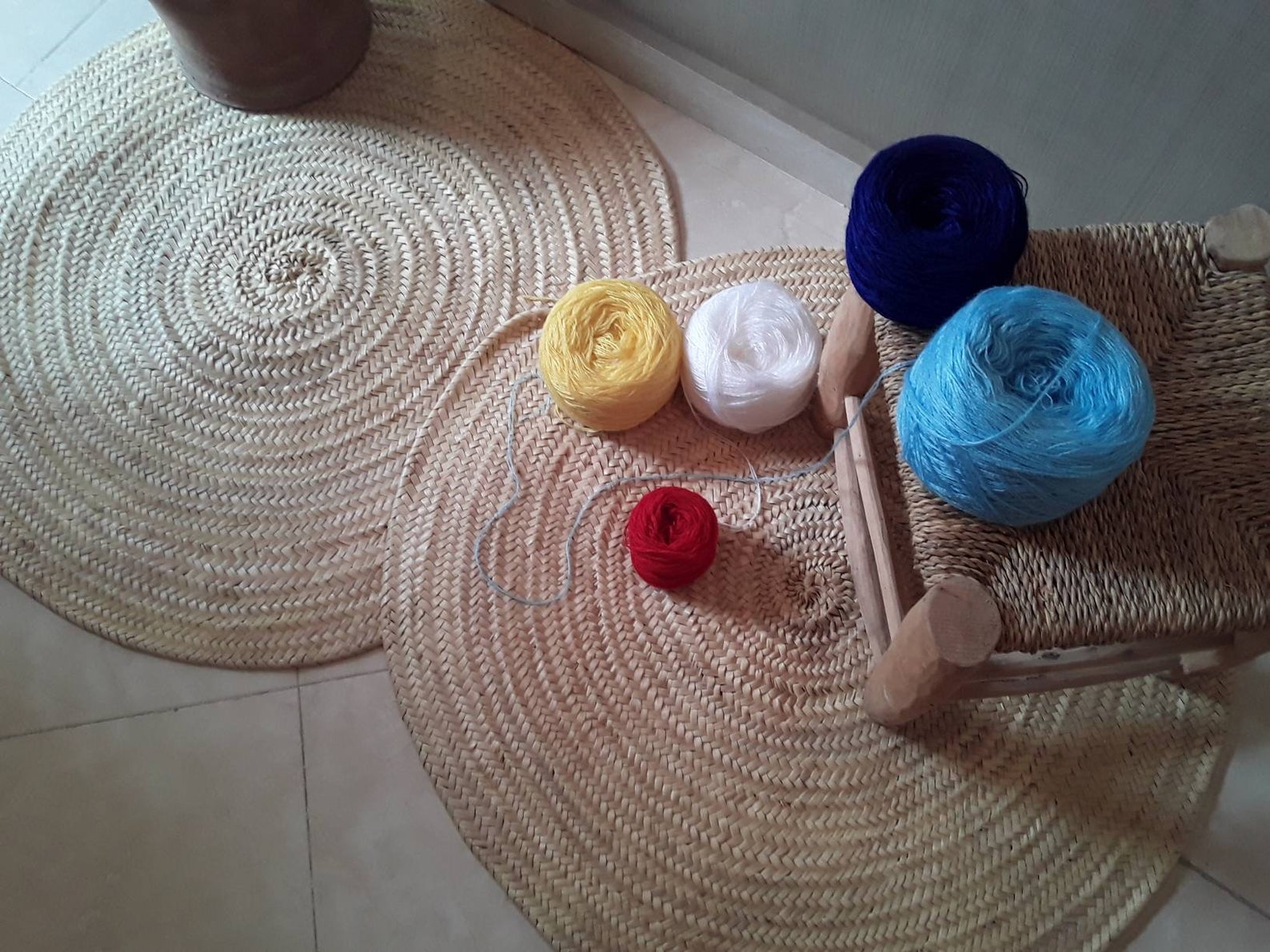 Round Straw Rug Jute for Nursery Palm Leaves Woven Rug Boho Etsy