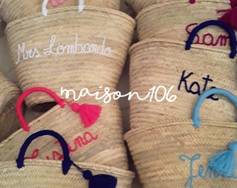 Personalized Straw Beach Bag, Handwoven Wicker Tote with Embroidered Monogram