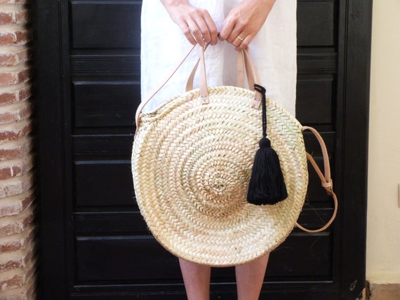 Round straw basket moroccan basketround paniersummer | Etsy