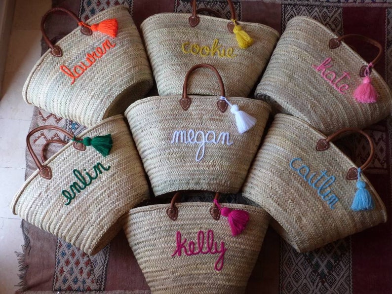 FREE TASSEL each personalized valentine gift straw beach bag straw bag beach bag bridal shower bags,customized straw bags,custom beach bag image 8