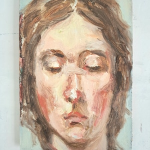 Original Oil Portrait Painting on Board, Figurative Art, Expressionism