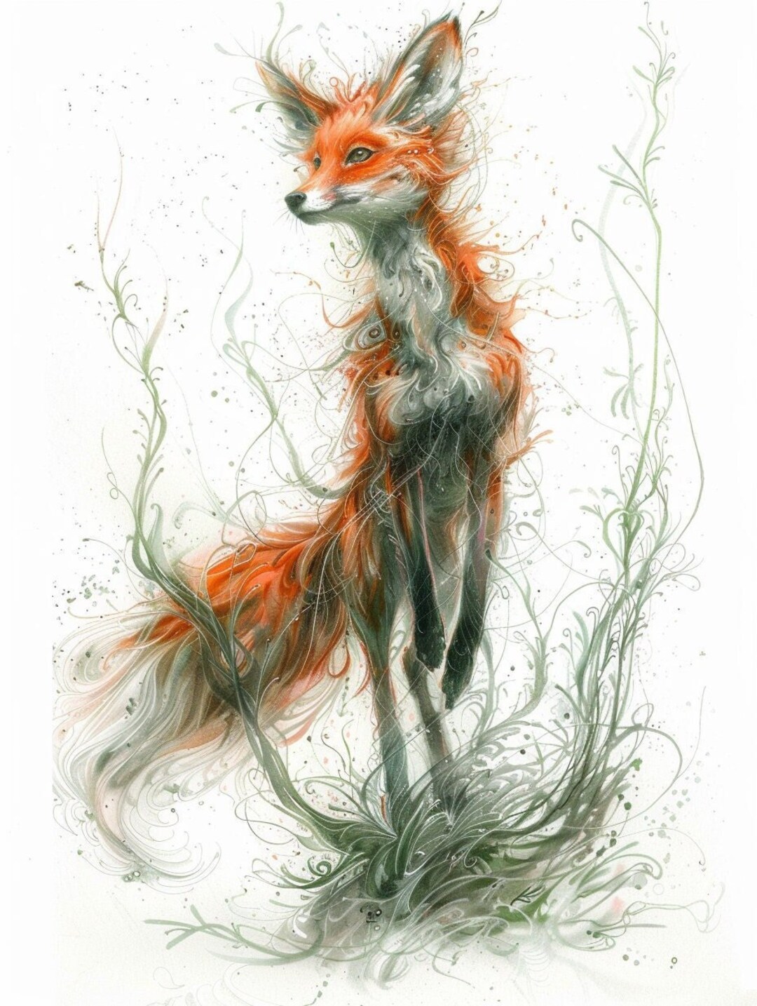 Beautiful Fox Drawing, Vintage, Jumping Fox, Fox Print, Fox Painting ...