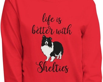 Sheltie Shirt, Sheltie Mom Life is Better With Shelties, Bi Black Sheltie Long Sleeve T Shirt for Sheltie Moms, Sheltie Lovers,