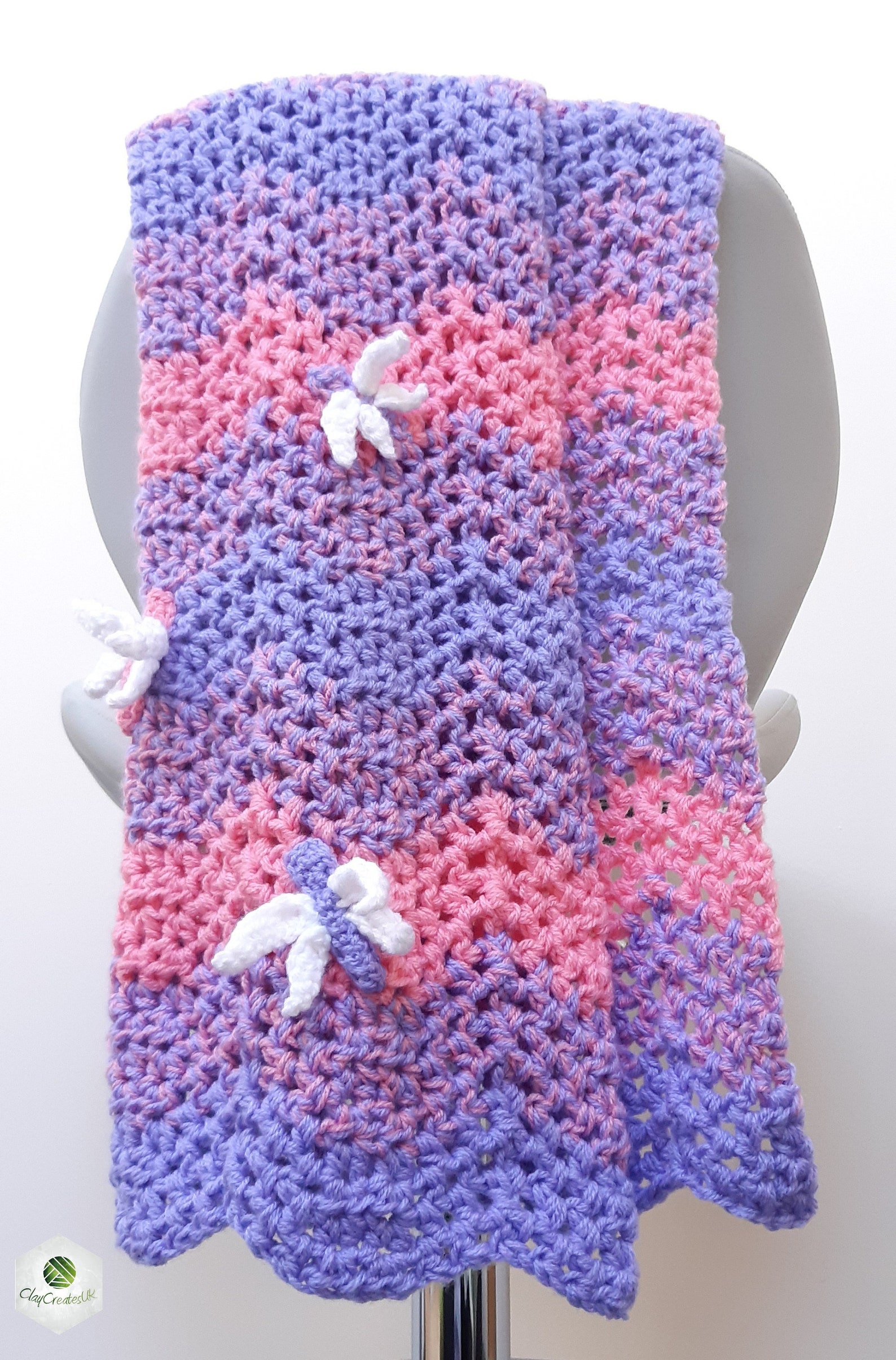 Dragonfly Baby Blanket Chunky Ripple Crochet Acrylic Yarn Handmade