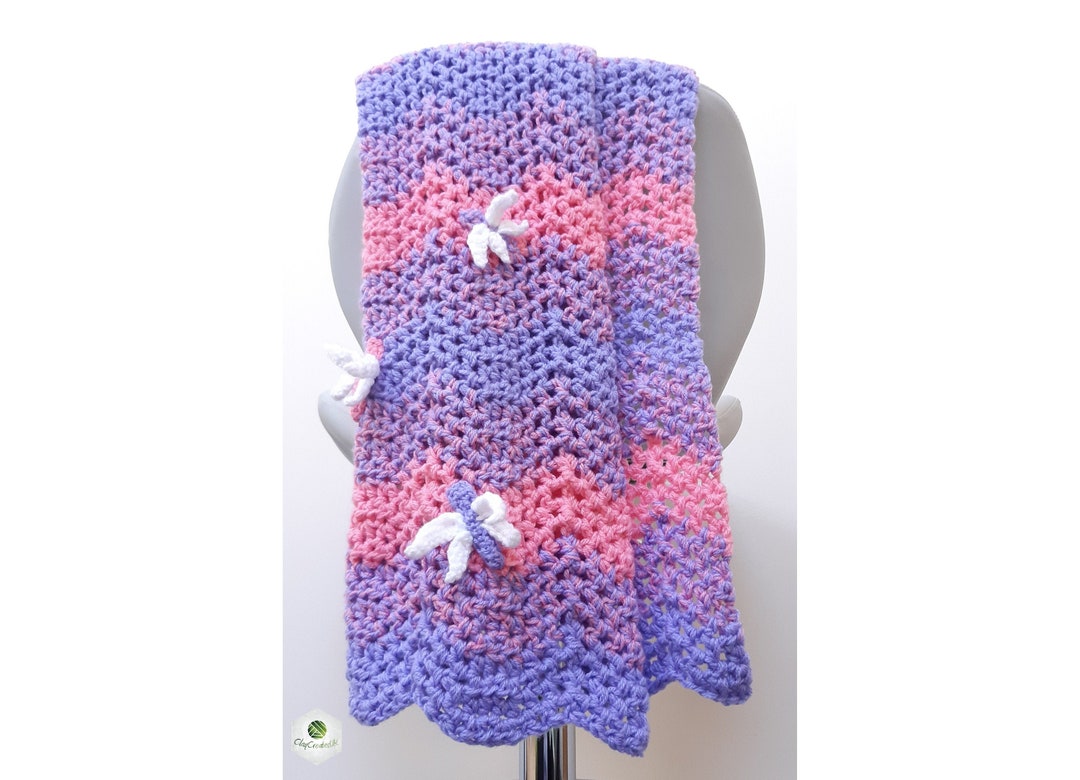 Dragonfly Baby Blanket Chunky Ripple Crochet Acrylic Yarn Handmade
