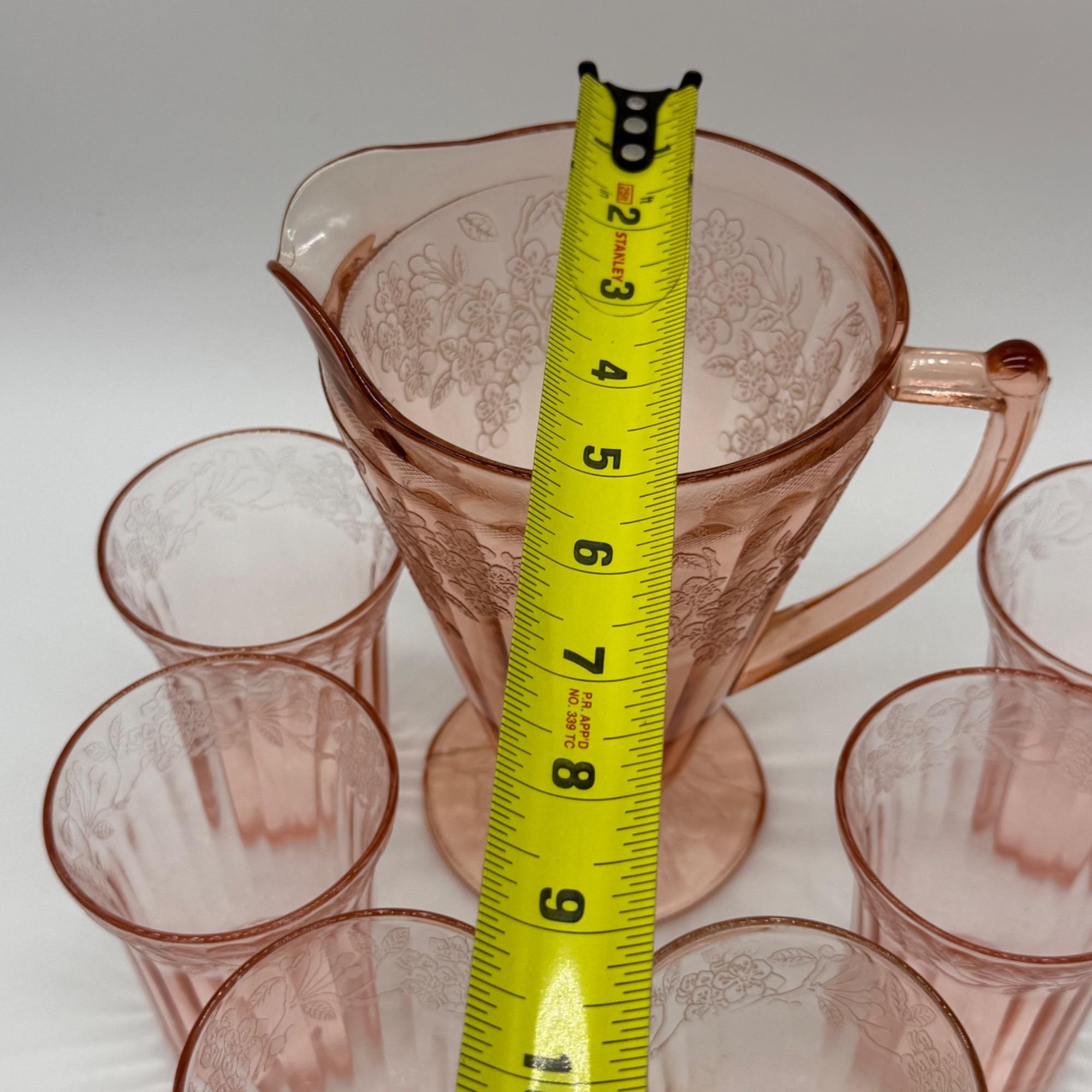 ジャネット　チェリーブロッサム　カップ　ウラン　1930s  Jeannette Vtg. Jeanette Cherry Blossom Pink Depression Glass Cone Pitcher