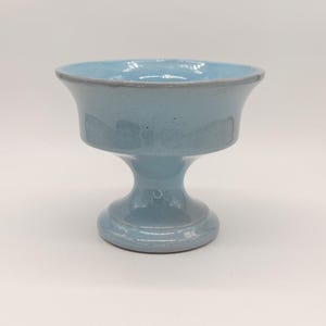 Maceta/Plato/Jardín de cerámica vintage Frankoma Pottery #51 con pedestal y esmalte azul.