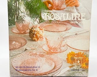 Arcoroc Rosaline Pink Glass 16-Piece Dinnerware Set For Four Plates Cups & Saucers