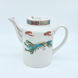 Vintage Chinese theepot met draak en feniks handgeschilderd oosters ontwerp 10" hoog 2,56 pond kleurrijk decoratief