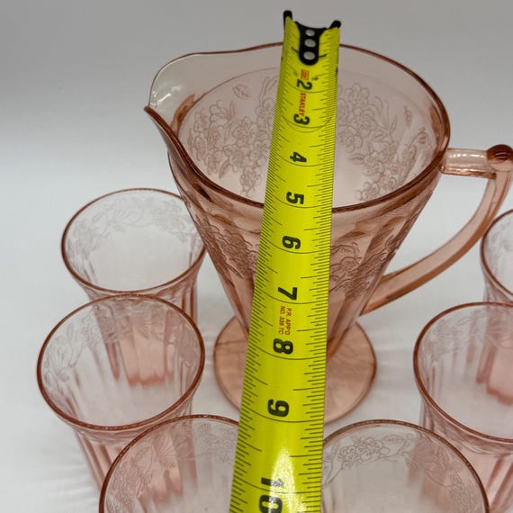 Vtg. Jeanette Cherry Blossom Pink Depression Glass Cone Pitcher