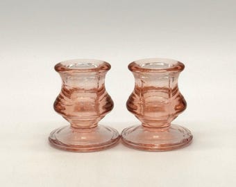 Vintage Light Pink Depression Glaskegel Kerzenhalter 6,5 cm 2er Set