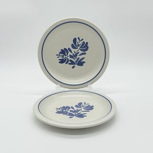 Juego de 2 platos vintage Pfaltzgraff Yorktowne de 17,5 cm (6 7/8") para ensalada, pan y postre, con estampado floral azul.