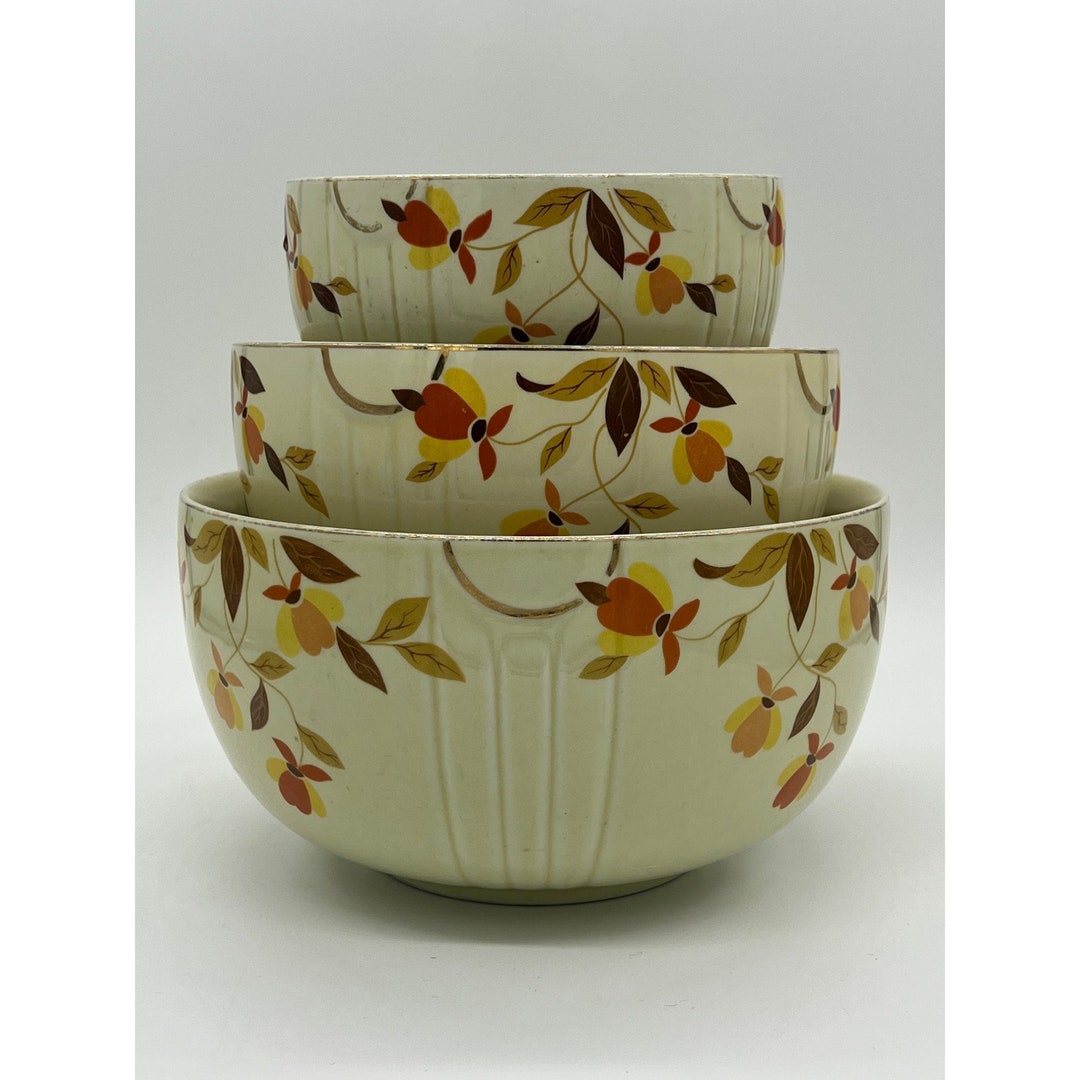 Vintage Hall autumn Leaf Gold Rimmed Set of 3 Nesting Bowls Etsy