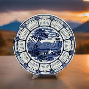 Wedgwood Blå & Vit Millenniumkalendertallrik Blått Landskap 2000 Samlardisplay Keramik