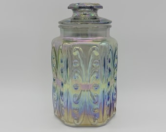 VTG LE Smith Imperial Atterbury Scroll iriserende carnaval glazen bus 9"