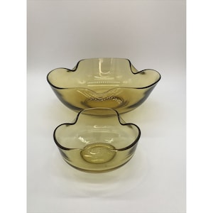 1960&#39;s Anchor Hocking Chip And Dip Bowl Set Amber 2pc MCM VTG