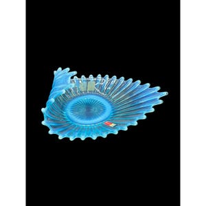 Vintage Fostoria Heritage Blue Opalized Hand Blown Glass Bon Bon/Trinket Dish Decorative Tableware Collectible