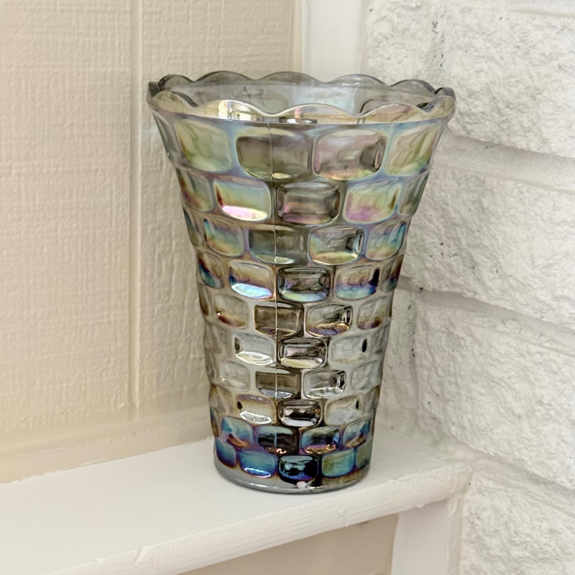 希少 ムラーノグラス フラワーベース花瓶White Iridescent