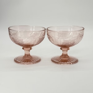 Vintage Anchor Hocking Mayfair Open Rose Pink Depression Glasfuß Sherbet Tassen - 2er Set