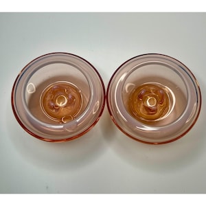 Set of 2 Vtg. Fostoria Opalized Pink Curled Edge Candle Stick Holder 4.5&quot; in dia.