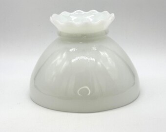 Vintage Milk Glass Shade With Ruffled Pie-Crust Top Edge White Opal Glass Dome