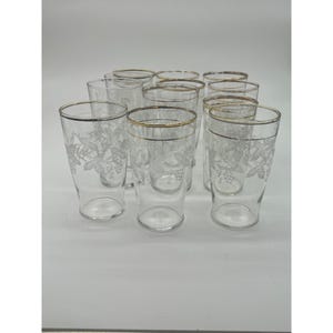 Lot de 12 verres à boire Bartlett Collins vintage des années 1950 avec bordure dorée et gravure de vigne