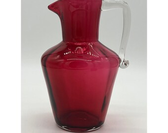 Jarra vintage de vidrio rojo soplado a mano/artesanal, redonda, de 18 cm, 1,07 l (36 oz)