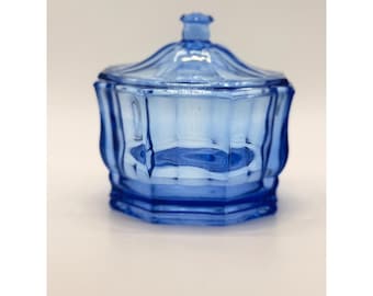 Piatto per caramelle ottagonale con coperchio, vintage anni '80, in vetro Indiana Glass Concord Blue.
