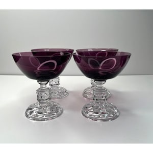 Set Of 4 Vtg Fostoria American Lady Burgandy/Amethyst Champagne Glasses 4&quot; tall