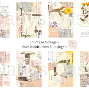 Imprimible digital I 8 collages vintage I JPEG I 300 dpi I Diario I Fondo I Scrapbooking I Carta