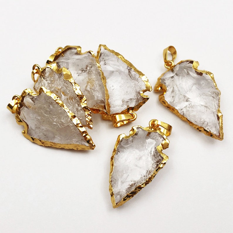 P309 Wholesale Hot Crystal Arrowhead quartz Pendant Charm in 24k gold dipped raw stone crystal quartz pendant for women