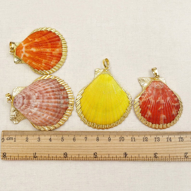 JP006 Fashion Natural Colorful Scallop Shell Pendant Wiyh 24k Real Gold Plated on Edge without Dyed for Women Jewelry Making