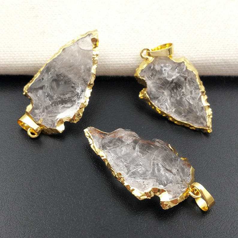 P309 Wholesale Hot Crystal Arrowhead quartz Pendant Charm in 24k gold dipped raw stone crystal quartz pendant for women